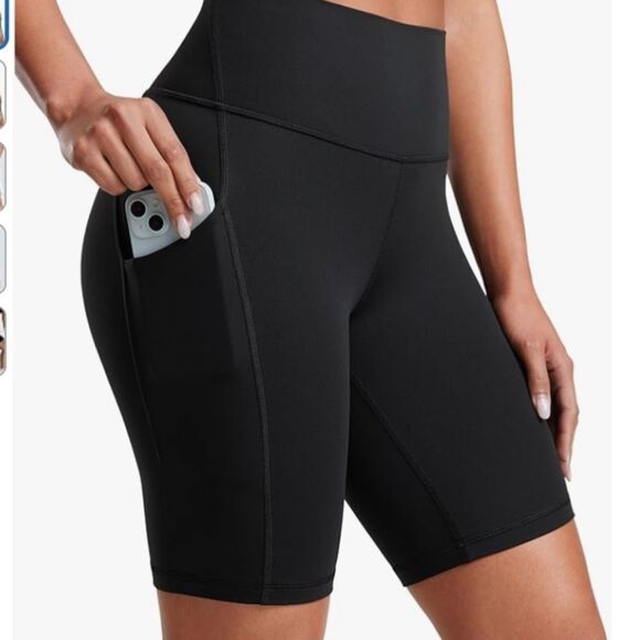CRZ YOGA Biker Shorts 8 Inches - High Waisted Side Pockets, Black, Size XS, NWT - Picture 1 of 7
